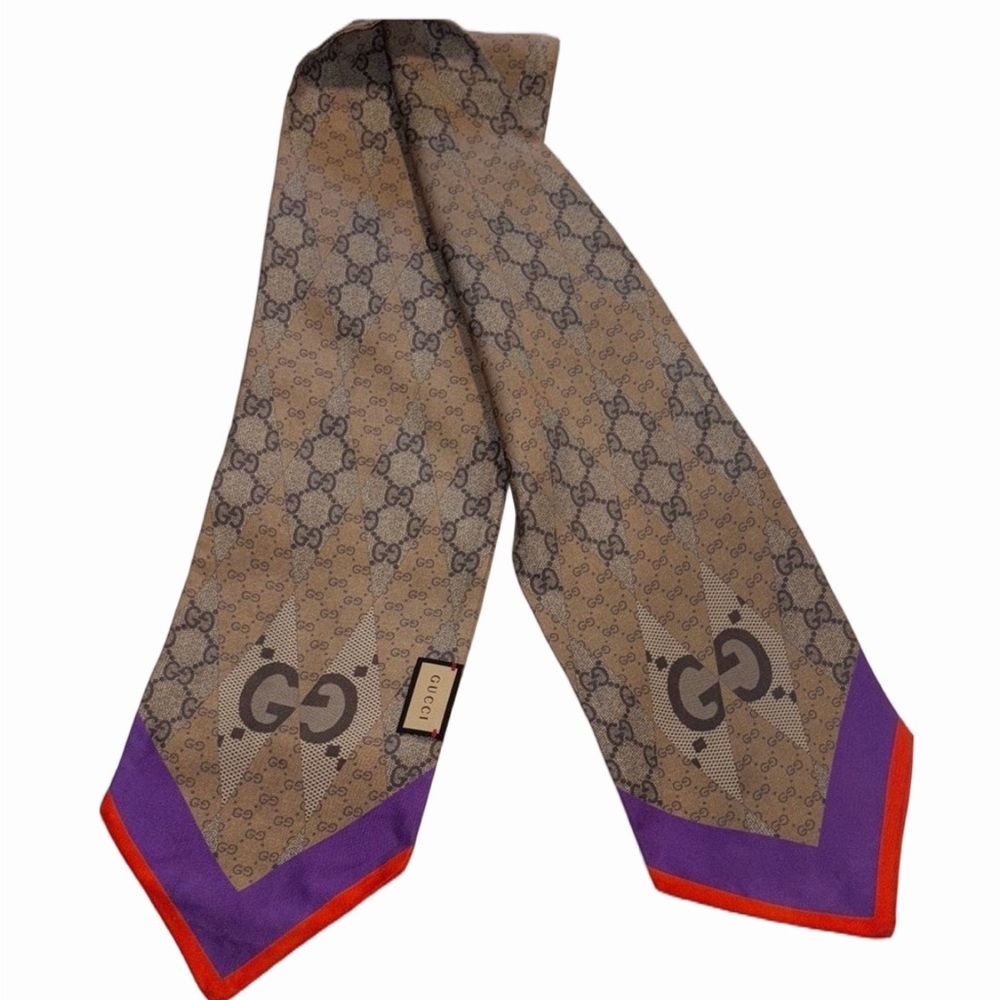 New Gucci Patchwork Backgammon Print Silk Scarf - image 1